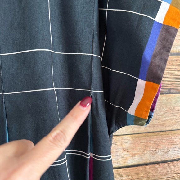 Marimekko Women's Vintage Windowpane Rainbow Pleated Short Sleeve Dress Size M - Picture 6 of 13